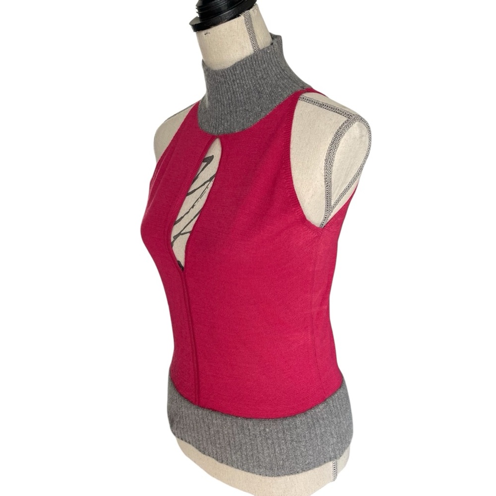 Oscar Leopold Pink/Grey Wool Blend Mock Neck Sleeveless Keyhole Knit Top (M) - Picture 7 of 11